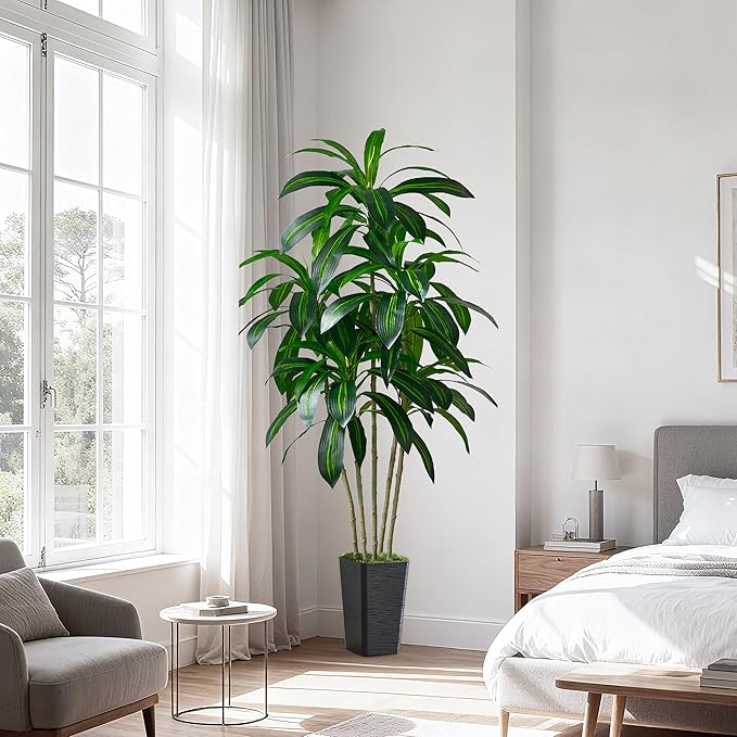Artificial Dracaena Tree-5FT Tall Fake Plants with Black Tall Square Planter-Artificial Plants Indoor Floor Plant in Pot-Large Tropical Fake Yucca Potted Tree for Home Office Living Room Decor