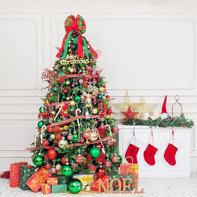 XmasExp 99-Pack Christmas Ball Ornaments Assorted Shatterproof Christmas Tree Decorations with Hand-held Gift Package for Xmas Tree,Home,Party(Green-Gold)