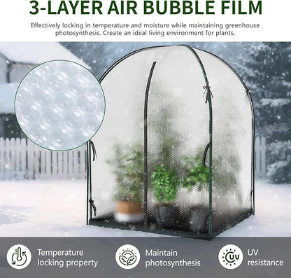 SUNYRISY Greenhouse for Outdoors with Waterproof Pad, Thick Bubble Film Cover Portable Small Mini Green House Kit for Outside, Plant Cover for Winter Plant Freeze Protection, 47" L x 47" W x 71" H