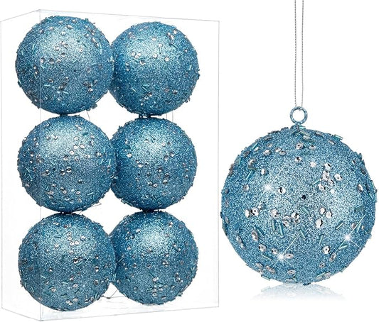4" Large Christmas Balls Ornaments 6 Pcs Shatterproof Big Grey Blue Christmas Ornaments for Xmas Tree Bulk Glitter Big Xmas Tree Ornament for Trees Halloween Holiday Wedding Party Decoration