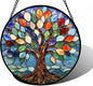 Stained Glass Window Hanging, Colorful Tree of Life Sun Catchers Glass Panel Blue Suncatcher Decor for Birthday for Women, Men, Wife, Aunt, and Mom 9.8 in