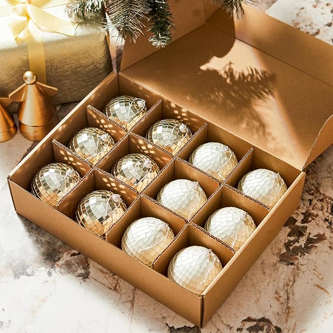 12 PCS Disco Balls Decor, Silver Disco Ball Party Decorations, Hanging Christmas Decoration Matte and Mirror Balls, 3.15in Glass Hanging Disco Ball for Home Holiday KTV Wedding Stage Xmas Tree