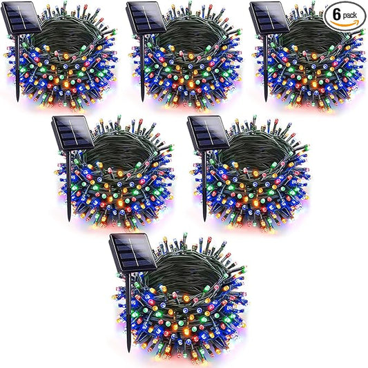 Upgraded 6 Pack 240FT 600 LED Solar Christmas Lights Outdoor Solar String Lights with 8 Lighting Modes Waterproof Solar Fairy Lights for Garden Yard Patio Christmas Tree Decoration (Multicolor)