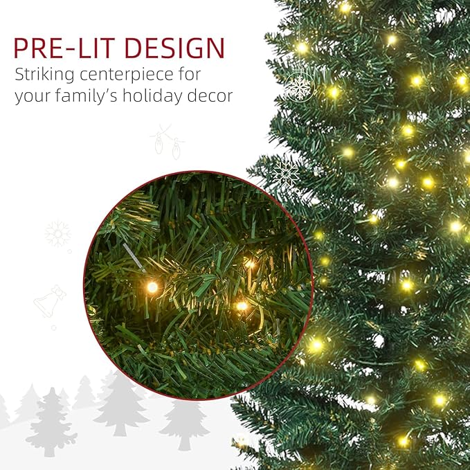 GarveeHome 6 ft Pencil Christmas Tree,Artificial Pre-Lit Christmas Tree,Realistic Xmas Tree Artificial Holiday Decoration for Indoor and Outdoor Use