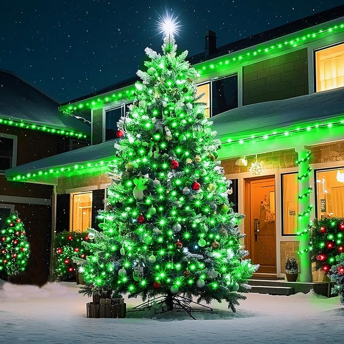 KNONEW 197FT 500 LED Christmas Lights Outdoor String Lights 8 Modes & Memory Fairy Light Plug in Waterproof LED String Lights for Xmas Yard Tree Wedding Party Holiday Decorations (Green)