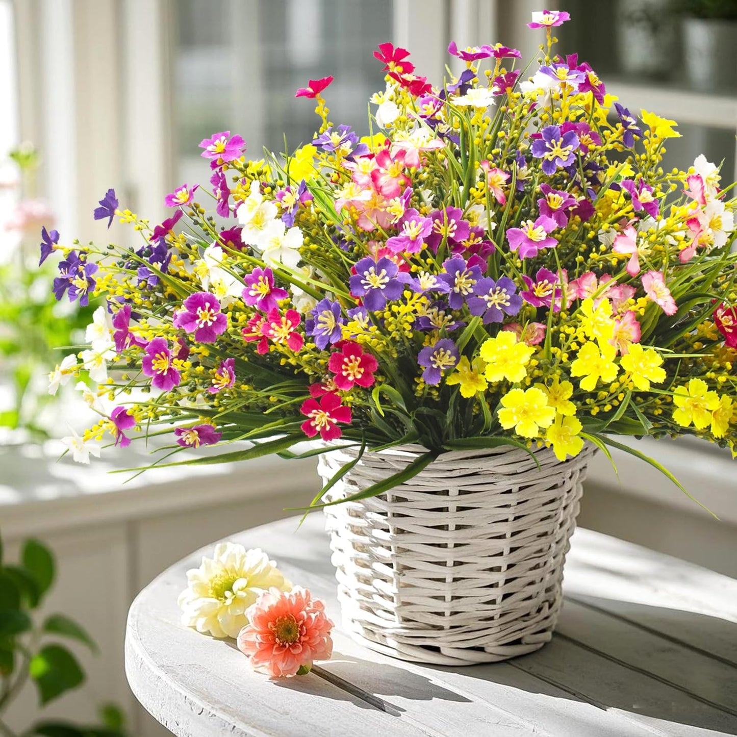 24 Bundles Artificial Faux Flowers Outdoor Plants for Autumn Summer Decoration,Fake Silk Realistic UV Resistant Colorful Daisy for Outside Home Porch Patio Balcony Yard Decor