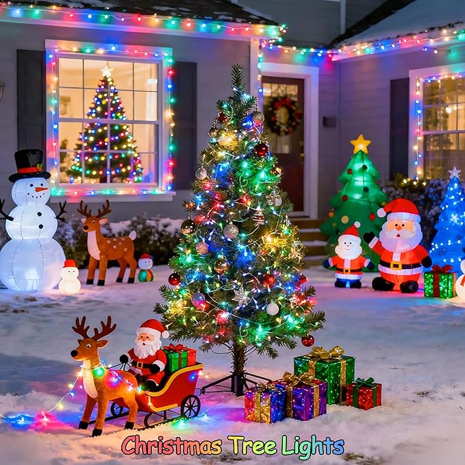 JMEXSUSS 163ft 500 LED Multicolor Christmas Lights Outdoor, Waterproof Clear Wire Colorful String Light, 8 Modes Christmas Tree Lights Plug in for Patio Wedding Party Yard Xmas Tree Decor(Multicolor)