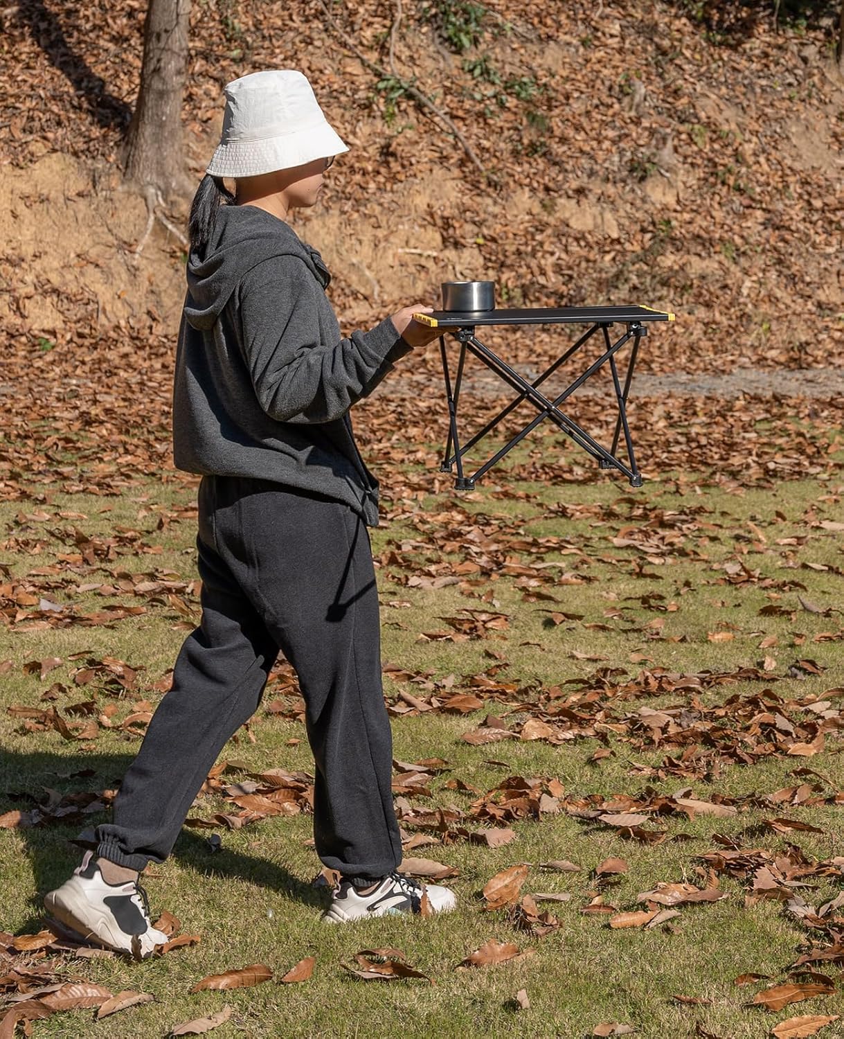 iClimb Ultralight Compact Camping Folding Table with Carry Bag (Black - L)