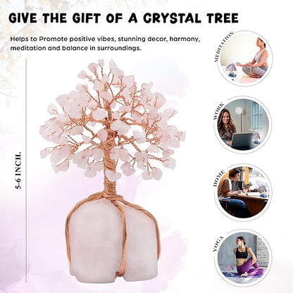 Crocon Rose Quartz Crystal Tree with Rose Quartz Stone Base Tree of Life Decor for Bedroom, Birthday Gifts for Women, Sister Gift, Birthday Gifts for Mom, Cute Home Decor Pink Housewarming Present