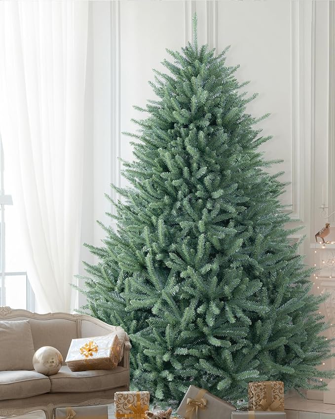 9FT Pre-lit Christmas Tree Premium Artificial with 1500 Clear Lights, Full Hinged Blue Spruce Full Xmas Tree 9 Feet, Feel Real Realistic Fir Green Festive Holiday