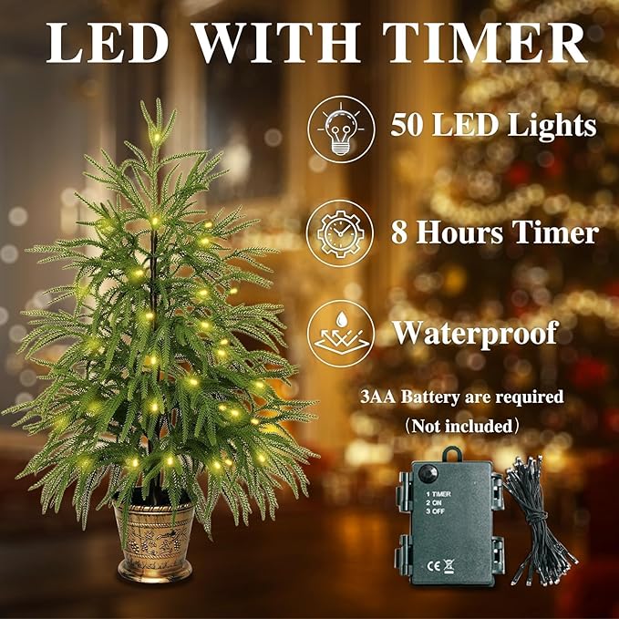 XmasExp 3ft Norfolk Pine Tree Artificial Faux Potted Real Touch Christmas Tree for Front Porch Indoor Outdoor Decor (Light Green)