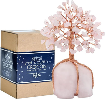 Crocon Rose Quartz Crystal Tree with Rose Quartz Stone Base Tree of Life Decor for Bedroom, Birthday Gifts for Women, Sister Gift, Birthday Gifts for Mom, Cute Home Decor Pink Housewarming Present