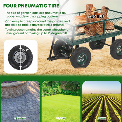 PayLessHere Heavy Duty 500 Lbs Capacity Mesh Steel Garden Cart Folding Utility Wagon with Removable Sides for Beach Lawn Yard Landscape