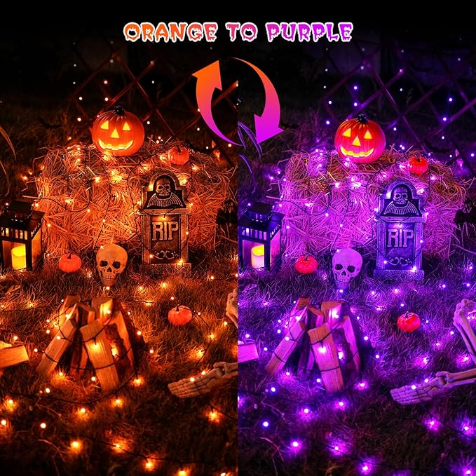 JMEXSUSS 500 LED Halloween Lights Outdoor Orange and Purple, 173ft Color Changing Halloween String Lights with Remote, Waterproof Christmas Tree Lights Plug in for Yard Tree Indoor Decor