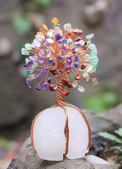 7 Chakra Crystal Tree of Life with Quartz Base – Crystal Room & Home Decor, Cute Home Birthday Gifts for Men & Crystals and Healing Stones for Women Mom Sister Gemstone Tree for Shelf & Bedroom Decor