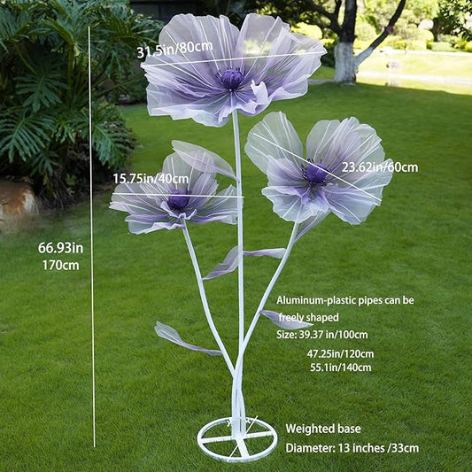 Giant Flowers for Decoration,3-Head Large Artificial Silk Flower with Standing Stems and Base for Party Banquet Wedding Reception Background Decor Home Decor (Purple Gradient)