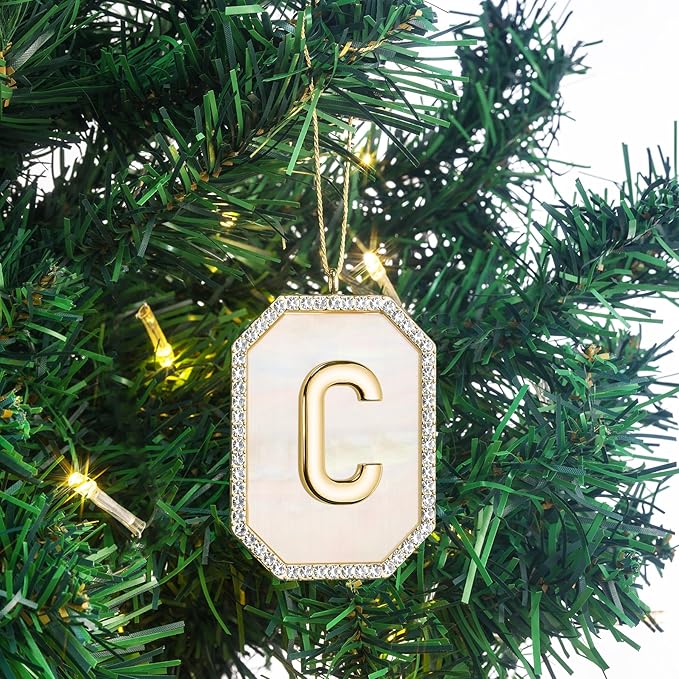 2025 Christmas Initial Ornaments, Letter C Ornaments for Christmas Tree,Hanging Ornament for Mother Best Friends Sister Wife