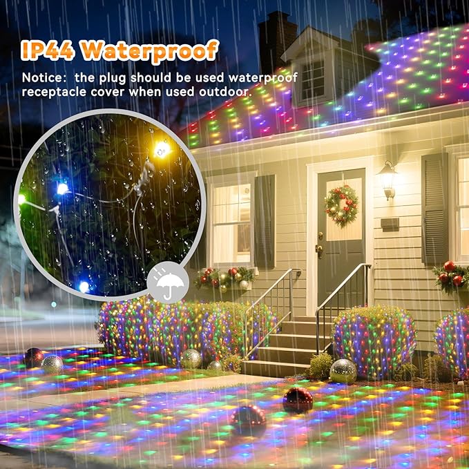 360 LED Colorful Christmas Net Lights Outdoor 8 Modes, 21ft x 5ft Waterproof Mesh Lights Giant Net Light Mulitcolored Fairy Christmas Light Green Wire Connectable for Bushes Tree Garden Home Party