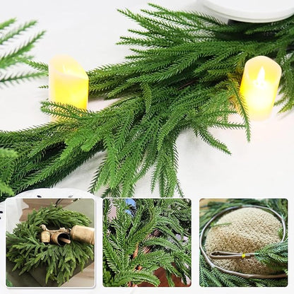 9FT Norfolk Pine Garland Christmas Dense Winter Pine Garland Green Artificial Faux Greenery Real Touch Garlands for Mantle, Wall, Table, Home Xmas Holiday Decor (1)