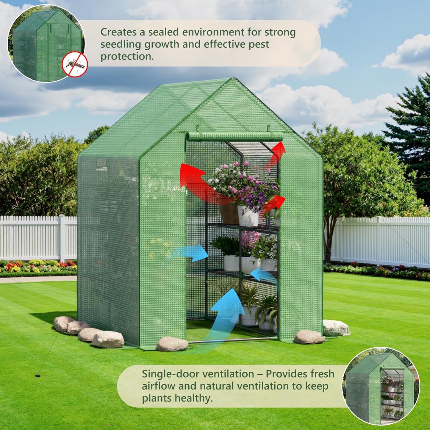 Greenhouse for Outdoors, Small Greenhouse, Walk-in Greenhouses with 3 Tiers 8 Shelves, PE Cover, Heavy Duty Plant Greenhouses for Garden and Backyard