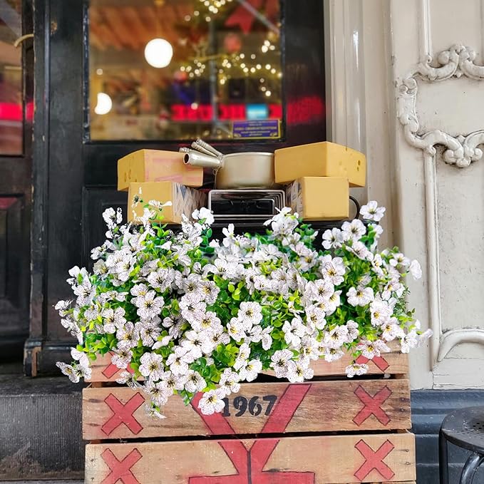 14 Bundles Fake Mums Fake Plants Artificial Mums for Outdoors Artificial Flowers for Yard Porch Home Garden Fall Indoor Outdoor Decor(White)