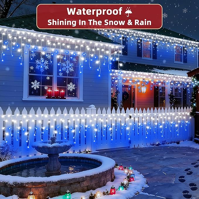 670 LED 66ft Christmas Lights with 148 Drops, 12 Lighting Modes Blue & White Christmas Decoration Twinkling Lights Dimmable, Timer Outdoor Waterproof Fairy Lights for Indoor Garden House Eaves Roof
