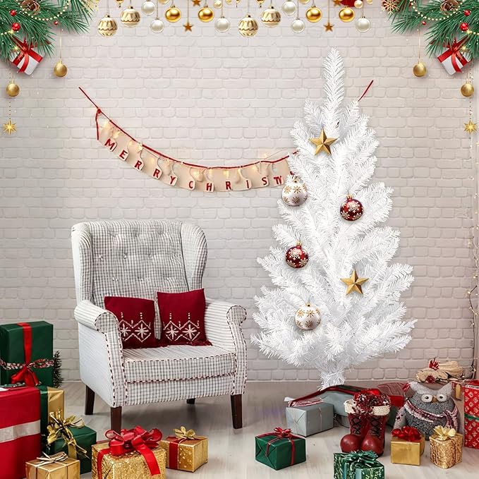 3FT Small Christmas Tree, Artificial Tabletop Mini Christmas Tree, Easy Assembly, Not Pre-lit, Ideal for Home, Office, and Xmas Home Party Decoration, White