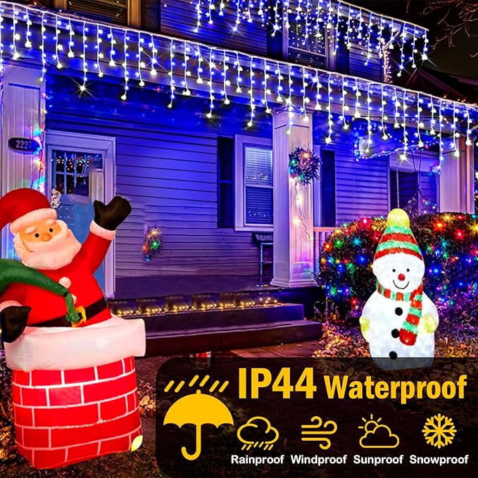 Christmas Lights Outdoor, 2 Pack Total 98FT 960 LED Ice Lights for Outside with 180 Drops 8 Modes Timer Memory, Plug in Waterproof for Holiday Eaves Yard Roof Party Decor (Blue and Cool White)