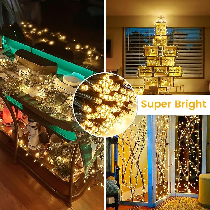 2-Pack Total 164FT 400LED Connectable Christmas Lights Outdoor, Christmas String Lights Waterproof with 8 Modes & Timer, Green Wire Twinkle Lights for Xmas Tree Decorations Outdoor Indoor, Warm White