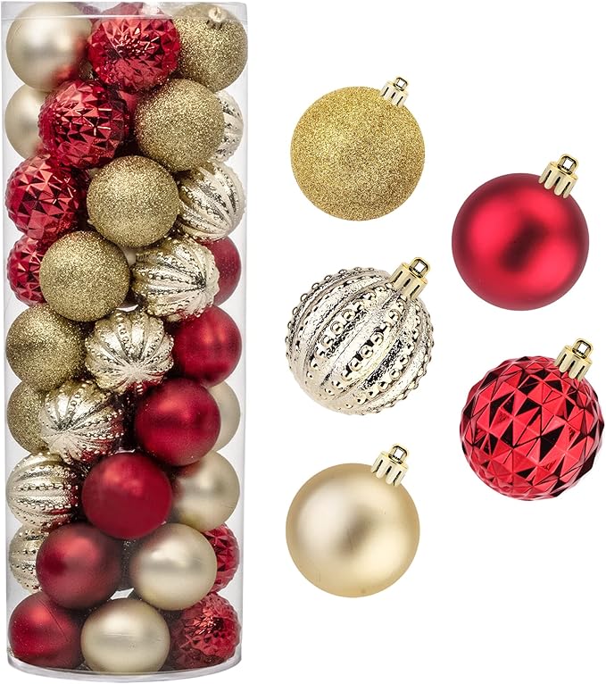 45Pcs 6cm/2.36inch Christmas Balls Glitter Christmas Tree Ornaments Hanging Christmas Home Decorations for Home House Bar Party（Red/Gold