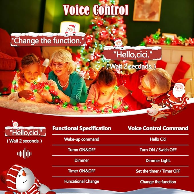 Voice Control 88ft 240LED Smart Christmas String Lights Outdoor/Indoor | String Lights Plug in with Remote, 12Modes, 7Voice Commands & Timers, Christmas Twinkle Light for Xmas Tree Decor (Red & Green)