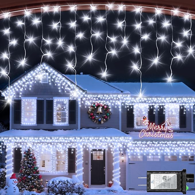 1332 LED 132ft Christmas Lights with 296 Drops, 12 Lighting Modes Cool White Christmas Decoration Twinkling Lights Dimmable, Timer Outdoor Waterproof Fairy Lights for Indoor Garden House Eaves Roof