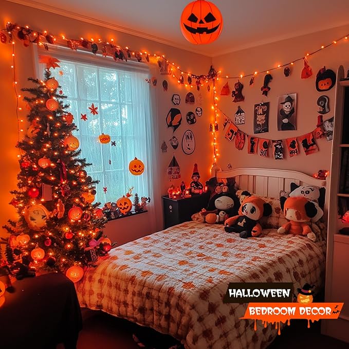 JMEXSUSS 500 LED Orange Halloween Lights Outdoor, 173ft Halloween String Lights Plug in, Waterproof 8 Modes Orange LED Light for Party House Tree Fall Thanksgiving Decorations