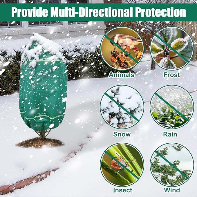 IC ICLOVER Plant Covers Freeze Protection for Winter, 4 Pack 32"x47" Frost Blankets for Outdoor Plants with Zipper Drawstring, Plant Freeze Protection Tree Cover Bags Cloth for Shrub Bush Fruit Potted
