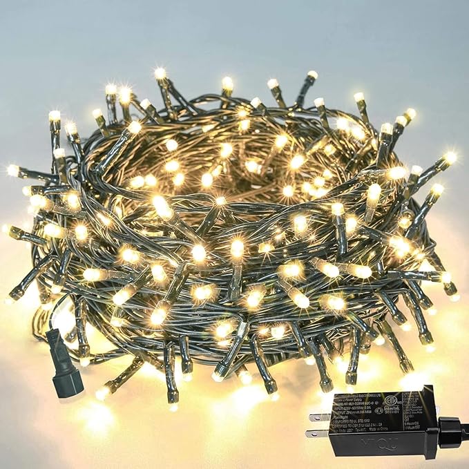 33 FT 100 LED Christmas String Lights Indoor Outdoor, Memory Function & Timer & 8 Modes, UL Certified, Linkable Green Wire Waterproof Twinkle Light for Christmas Tree Party Garden Decor (Warm White)