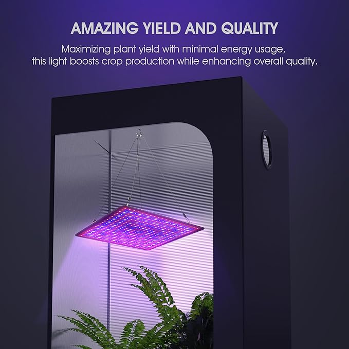 LED Grow Light Panel 600W Lamp for Indoor Plants, Full Spectrum with White Blue Red UV IR LEDs for 3x3ft Coverage Grow Tent Greenhouse Veg and Bloom Seedlings Hydroponics Timer Brightness
