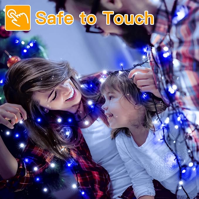 Ollny Christmas Lights Outdoor Indoor Decor, 132FT 400LED Blue & White String Lights 8 Modes Plug in Waterproof, Xmas Fairy Lights with Remote for Tree House Holiday Yard Bedroom Home Party