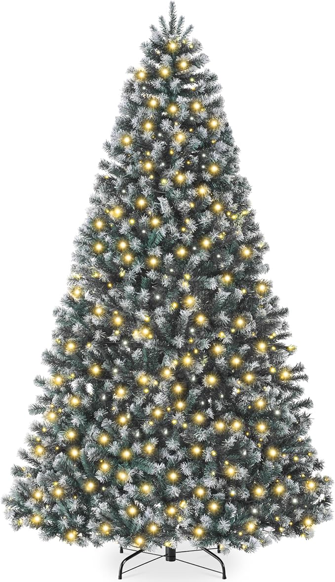 Best Choice Products Artificial Frosted Christmas Tree, 6ft Premium Pre-Lit Realistic Spruce Holiday Décor w/Dense Branches, Metal Base – Blue Spruce