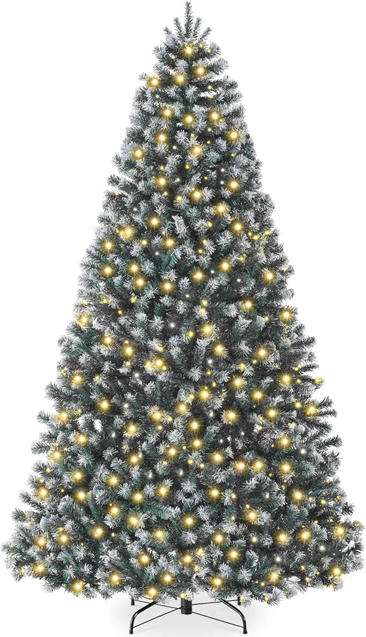 Best Choice Products Artificial Frosted Christmas Tree, 7.5ft Premium Pre-Lit Realistic Spruce Holiday Décor w/Dense Branches, Metal Base – Blue Spruce