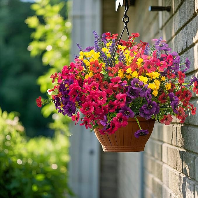 20Pcs UV Resistant Artificial Flowers Outdoor, Realistic Faux Greenery Shrubs with Rust-Proof Stems - Waterproof Fade-Proof Hanging Plants for Garden, Porch, Patio, Cemetery Decor (All-Season Durable)