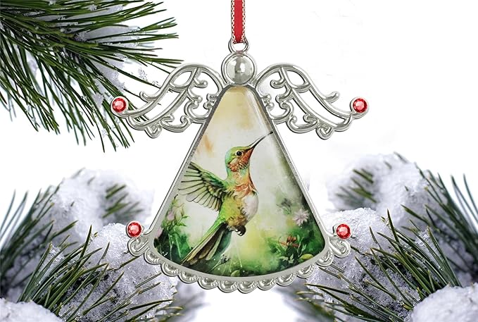 XUTAI Angel Christmas Tree Ornaments Christmas OrnamentHummingbird Flying Greeting Glass Christmas Hanging Angel Glass Pendant for Holiday Decoration