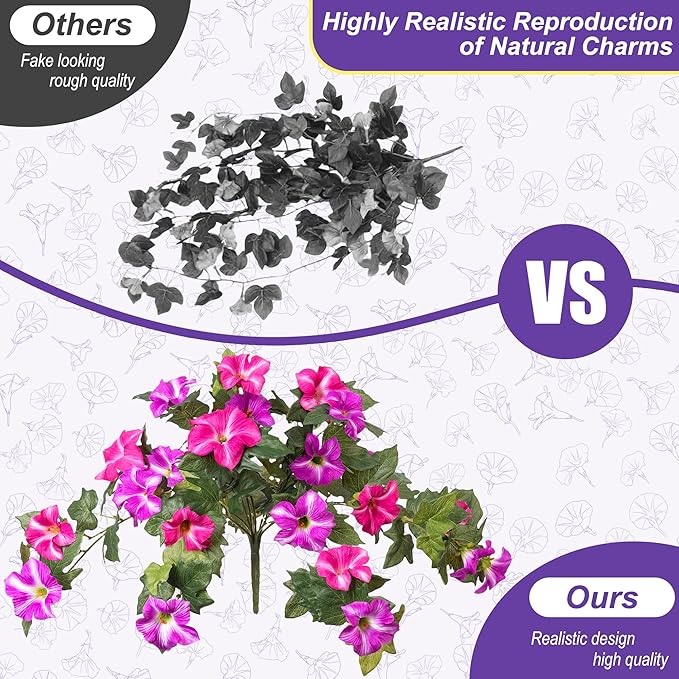 Artificial Hanging Fake Flowers with Basket Plants for Outdoor Decoration, Faux Silk Flower UV Resistant Morning Glory for Home Porch Patio Garden Balcony Yard Look Real (Red Lotus)