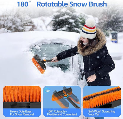 5-in-1 Ice Scrapers Snow Shovel Snow Brush Kit, 41" Ice Scrapers for Car Windshield with 180° Pivoting Brush Head & Squeegee, Extendable Aluminum Foam Grip for Cars, SUVs, Trucks - Orange