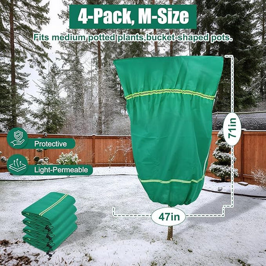 IC ICLOVER Plant Covers Freeze Protection for Winter, 4 Pack 47"x71" Frost Blankets for Outdoor Plants with Zipper Drawstring, Plant Freeze Protection Tree Cover Bags Cloth for Shrub Bush Fruit Potted