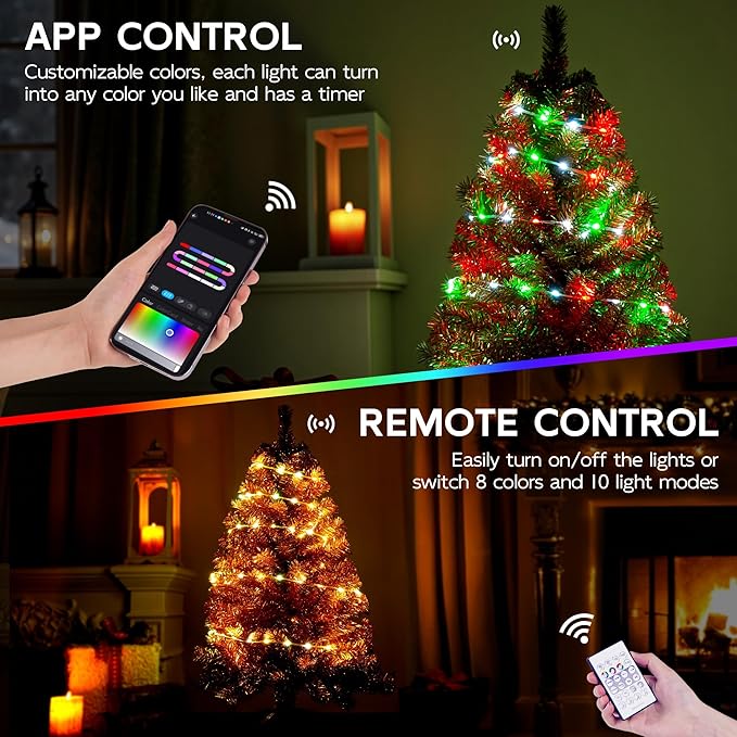 Gold 3ft Christmas Tree with Lights, Small 36inch Artificial Tree Mini Table Top Decorations, Xmas Desk Tree with 80 Colored Lights, 200 Branch, Holiday Decor for Home,Indoor Office Tabletop