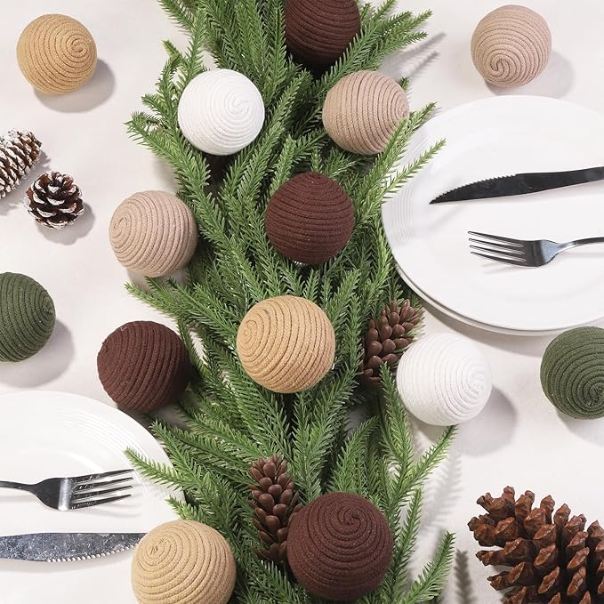 JOICEE 9 Pcs Boho Christmas Ball Ornaments Set, Jute Rope Hanging Balls Neutral Rustic Ornaments Christmas Ball Decoration for Xmas Tree Wreath Garland Party Farmhouse Decor(Linen)