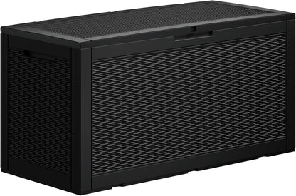 Heavy-Duty 100 Gallon Outdoor Storage Box - All-Weather Patio & Garden Storage Box Waterproof, Lockable Resin Deck Chest for Pool Accessories, UV-Resistant, Obsidian Black