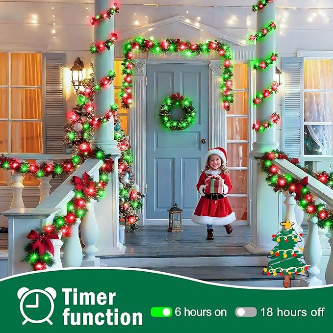 SAUIRS 197FT 500 LED Christmas Lights Outdoor String Lights with 8 Modes Timer Waterproof Fairy Light Plug in for Outside Indoor Party Xmas Palm Tree Yard Wedding Decoration(Red and Green)