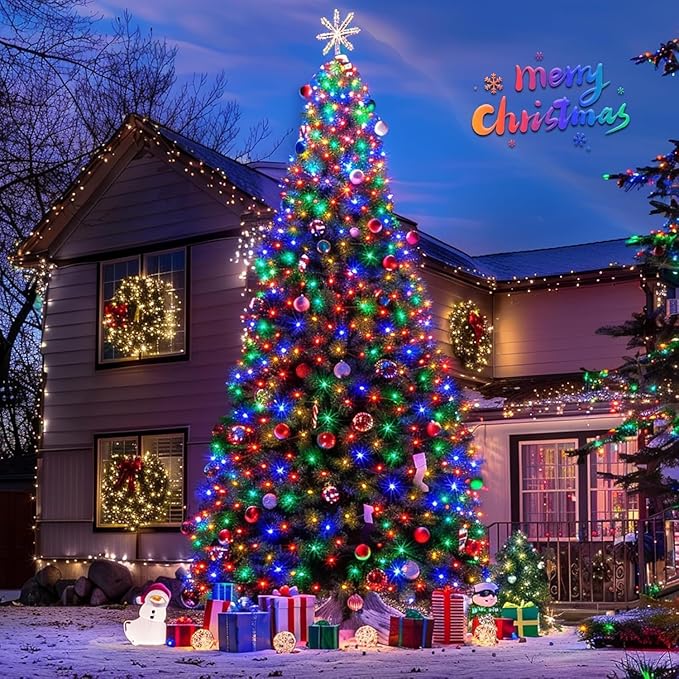 JMEXSUSS 600 LED Solar Christmas Lights Outdoor Waterproof, 206.7 ft Solar String Lights Outdoor, 8 Modes Tree Light for Outside Yard Patio Christmas Decorations