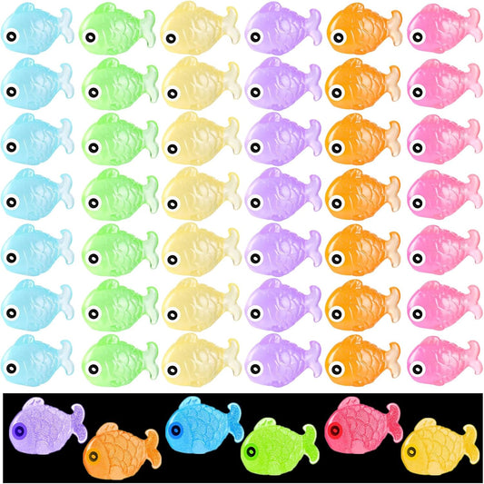 96Pcs Luminous Mini Resin Fish, Miniature Glow in Dark Fish Figurines for Garden, Aquarium, Dollhouse Decor & Crafts